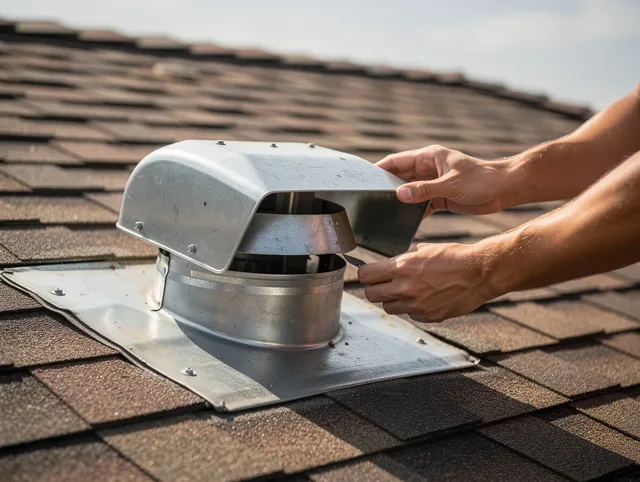 Duarte Dryer Vent Cleaning certified technician safely cleaning a roof-mounted dryer vent in Duarte