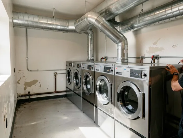 Duarte Dryer Vent Cleaning team performing large-scale commercial dryer vent cleaning in Duarte