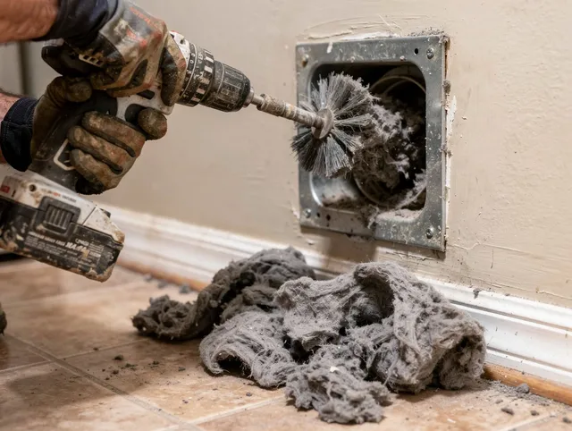 Certified Duarte Dryer Vent Cleaning technician performing dryer vent cleaning in Duarte