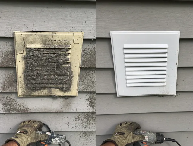 Duarte Dryer Vent Cleaning technician installing high-quality dryer vent cover at a residential property in Duarte